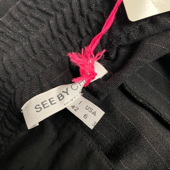 New See by Chloe Charcoal Pinstripe Trousers 42 Pants Virgin Wool Charcoal black - Picture 6 of 9